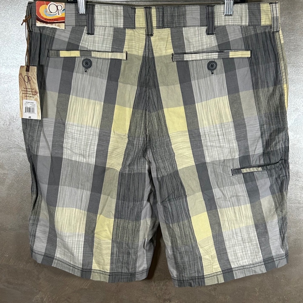 Ocean Pacific OP Mens Yellow Grey Plaid Cotton Shorts Size 40 New - Picture 8 of 11